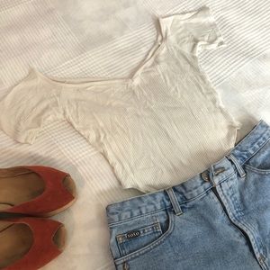 Ribbed white high leg high thigh cut bodysuit